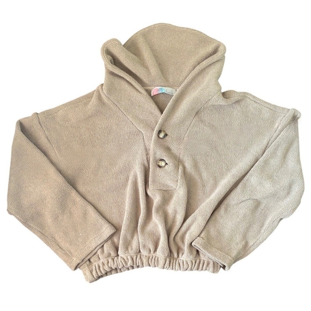 Free People Beach Terry Cloth Pullover Taupe Small Button Neck